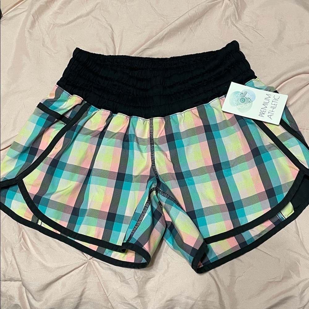 Lululemon Rare Plaid Tracker Speed Shorts II Like New Women’s Sz 6 Neon Rainbow - Picture 3 of 6